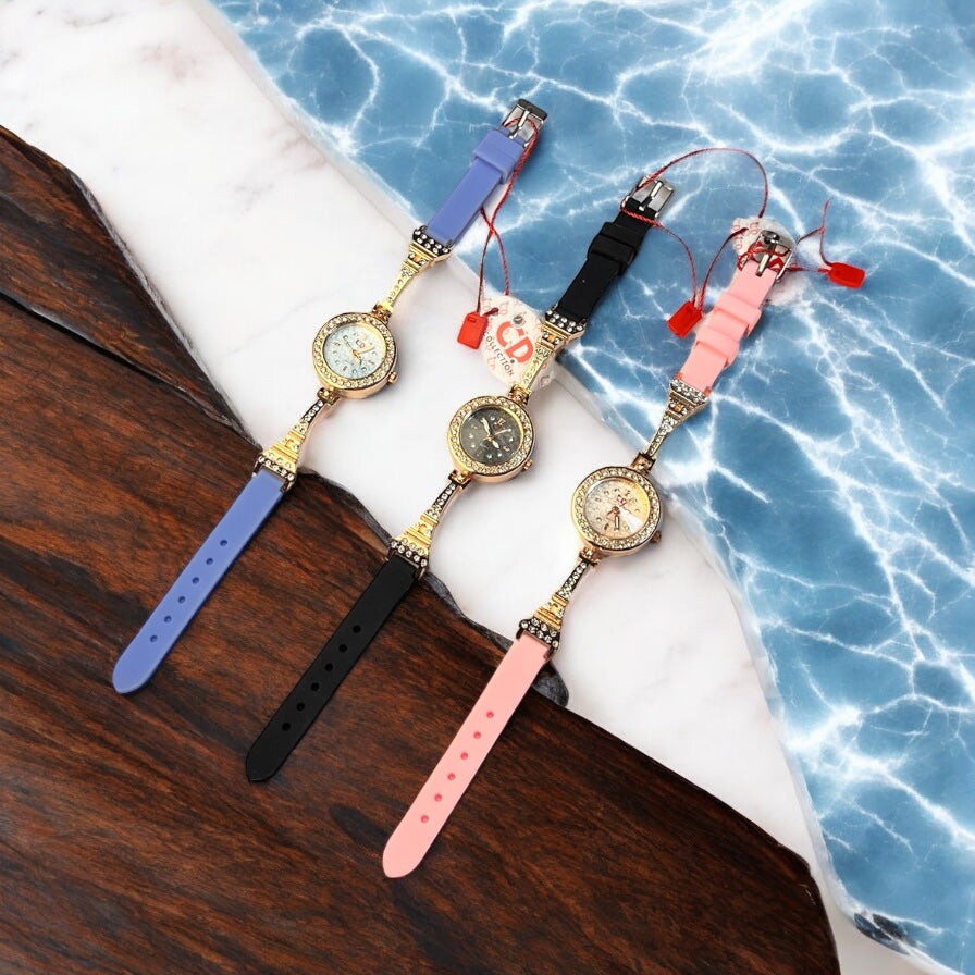 Ladies Fusion Watch – Unique Half Rubber & Chain Strap with Stylish Color