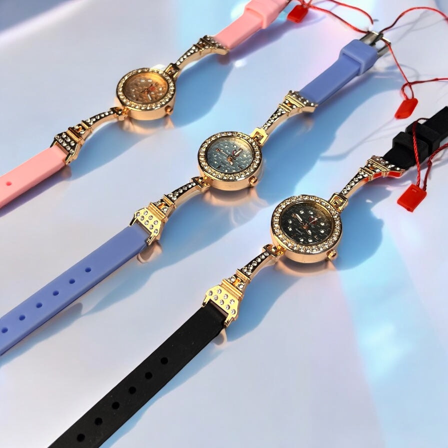 Ladies Fusion Watch – Unique Half Rubber & Chain Strap with Stylish Color