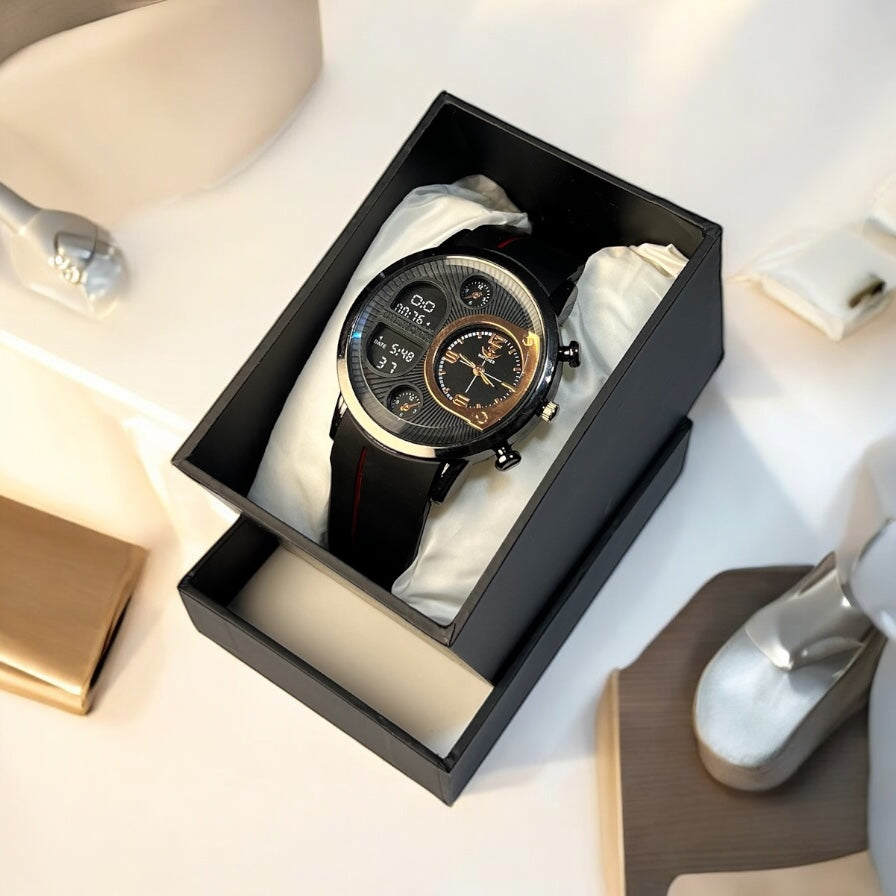 Men’s Hybrid Watch – Analog & Digital Display, Rubber Strap, Stylish Premium Look