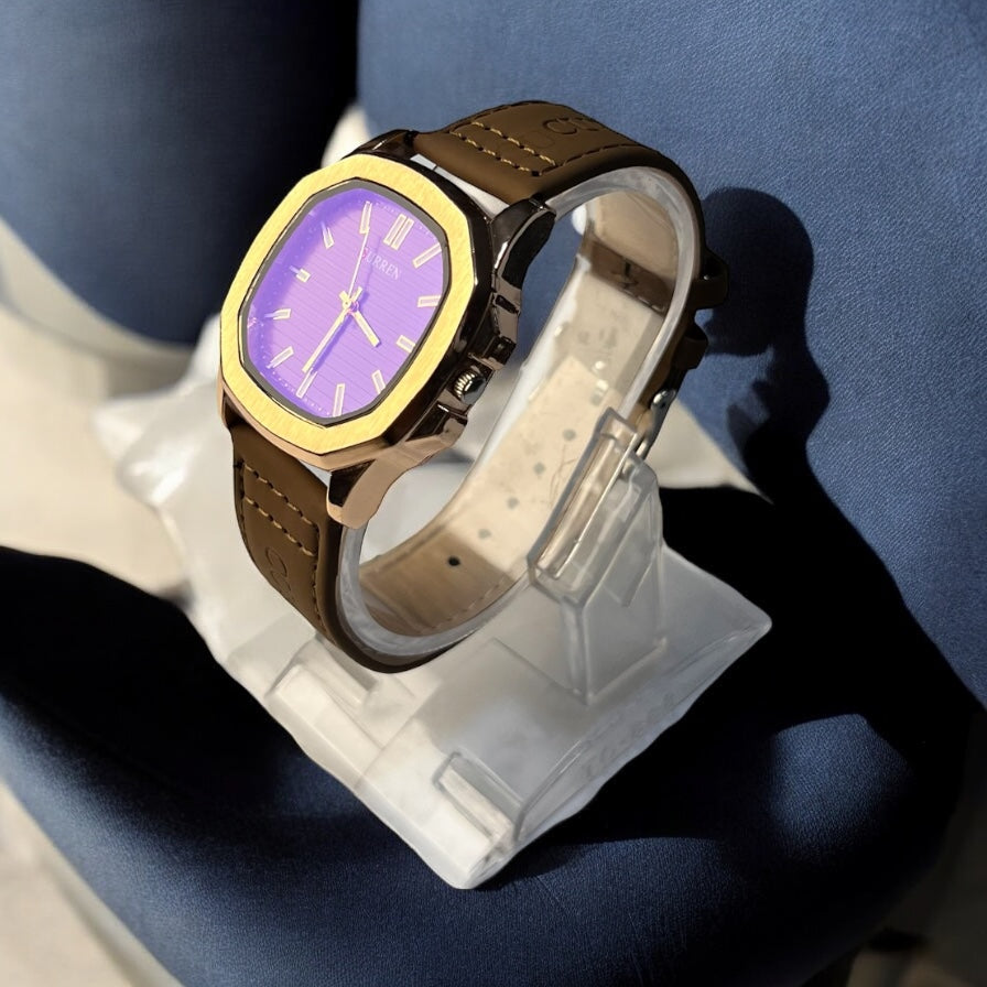 CURREN Men’s Classic Watch – Golden Case with Brown Leather Strap | Premium Look