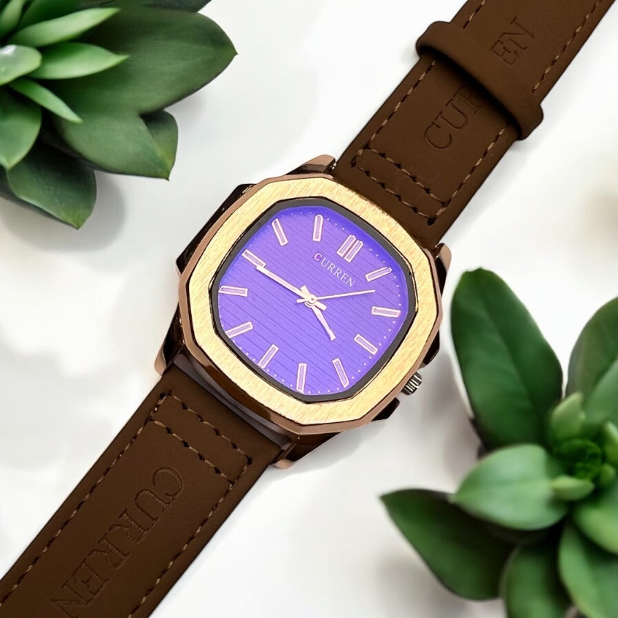 CURREN Men’s Classic Watch – Golden Case with Brown Leather Strap | Premium Look