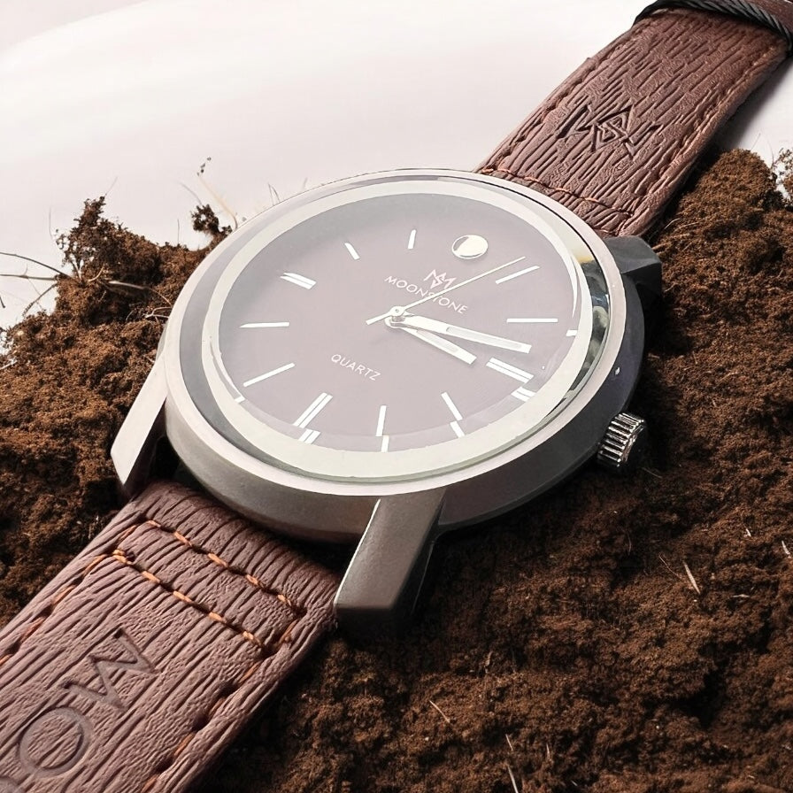 Moonstone Men’s Watch – Brown & Black Leather Strap | Stylish Jeans Look