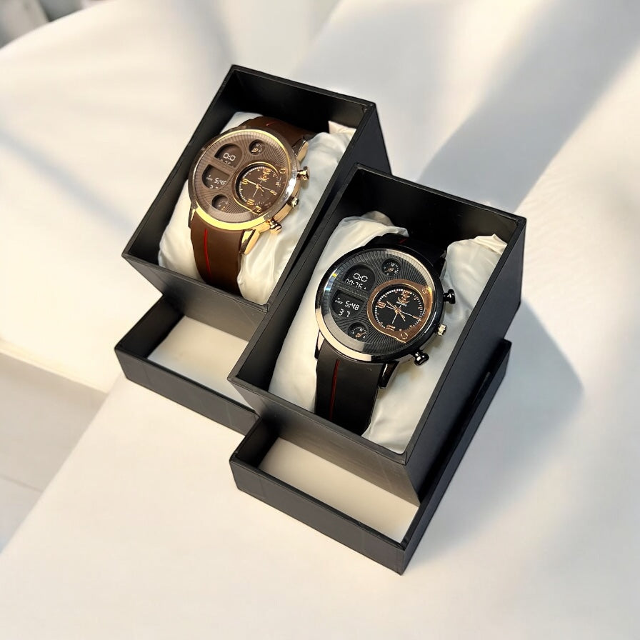 Men’s Hybrid Watch – Analog & Digital Display, Rubber Strap, Stylish Premium Look
