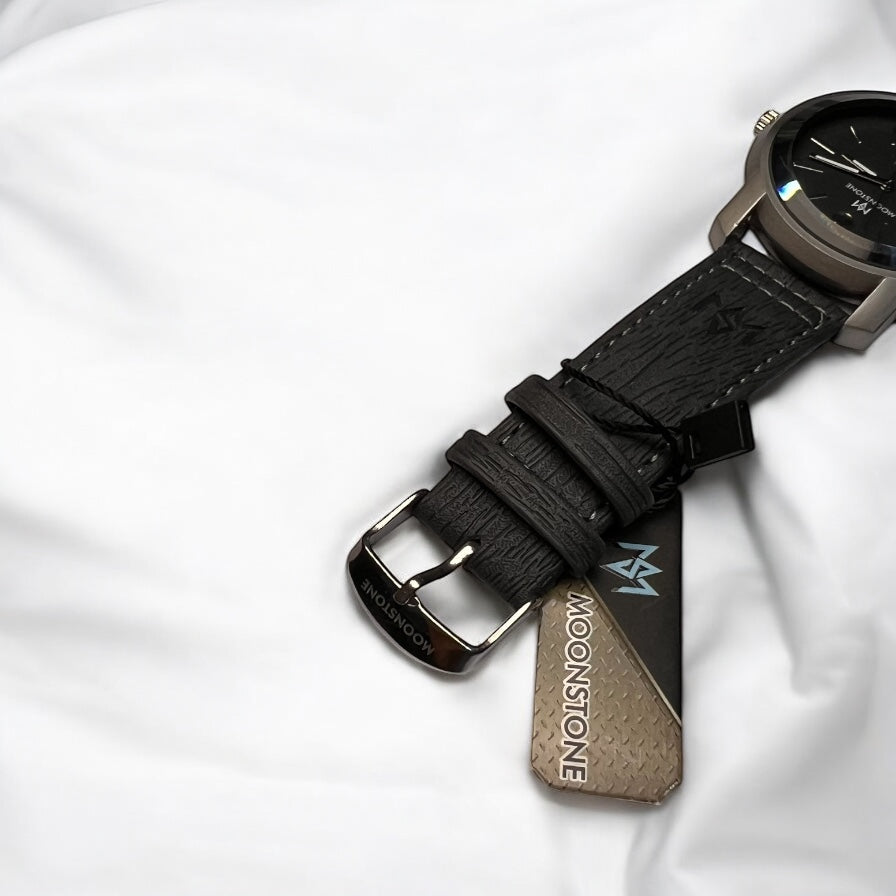Moonstone Men’s Watch – Brown & Black Leather Strap | Stylish Jeans Look