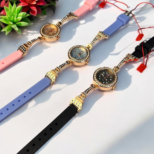 Ladies Fusion Watch – Unique Half Rubber & Chain Strap with Stylish Color