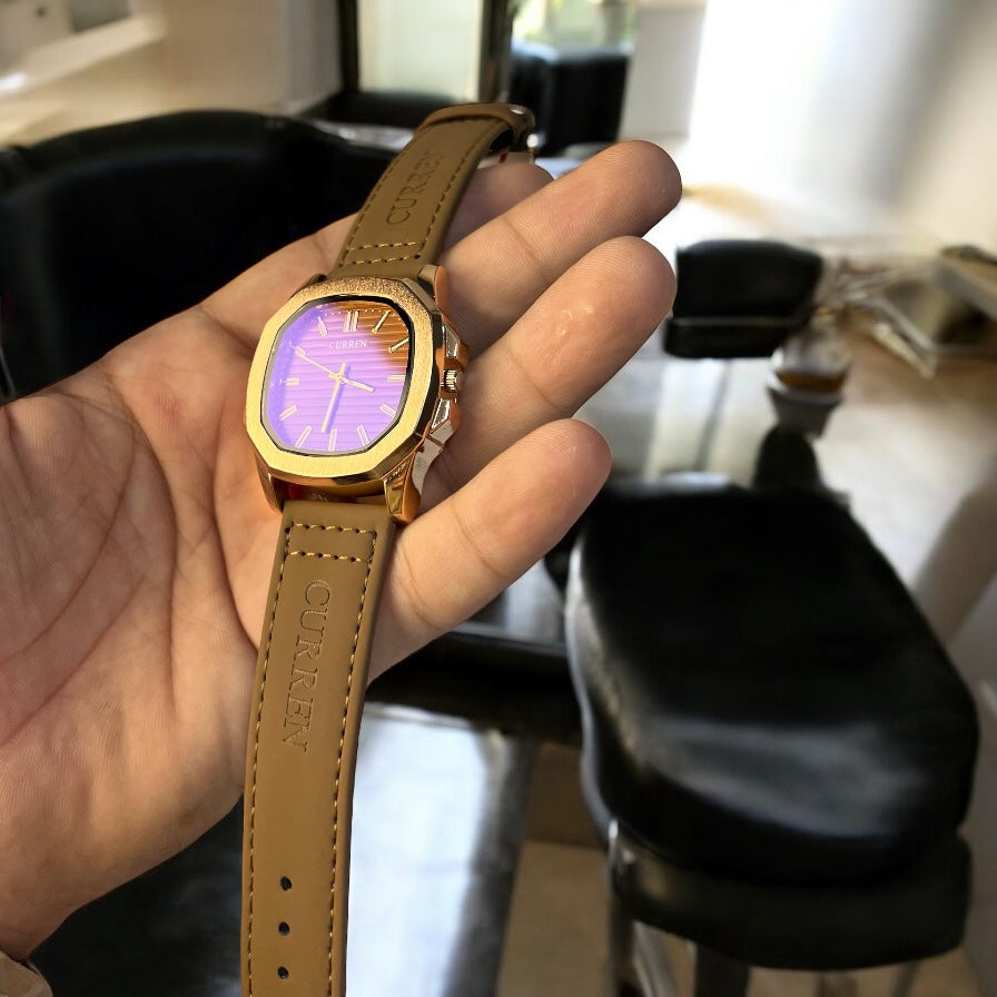 CURREN Men’s Classic Watch – Golden Case with Brown Leather Strap | Premium Look